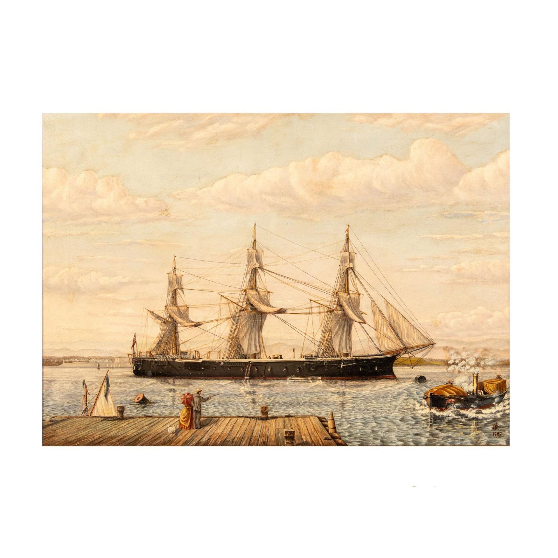 Antique Original Oil on Canvas, British Frigate, Signed - Bild 2 aus 6