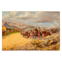 Original Oil on Board, Horsemen in Full Gallop, Signed