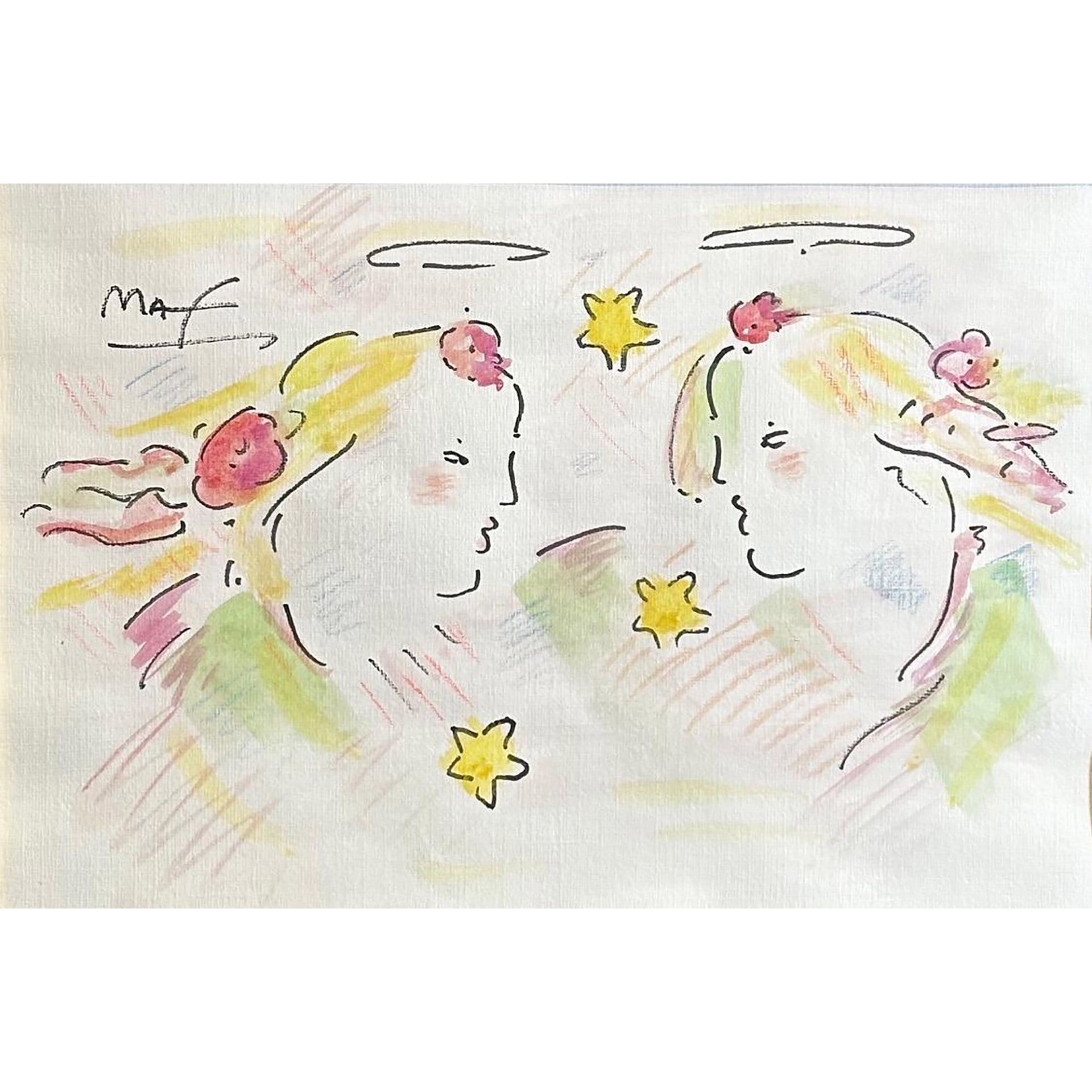 Peter Max (American, b. 1937) Watercolor Two Ladies signed - Image 3 of 4