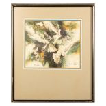 Original Color Lithograph on Paper, Flight of Doves, Signed