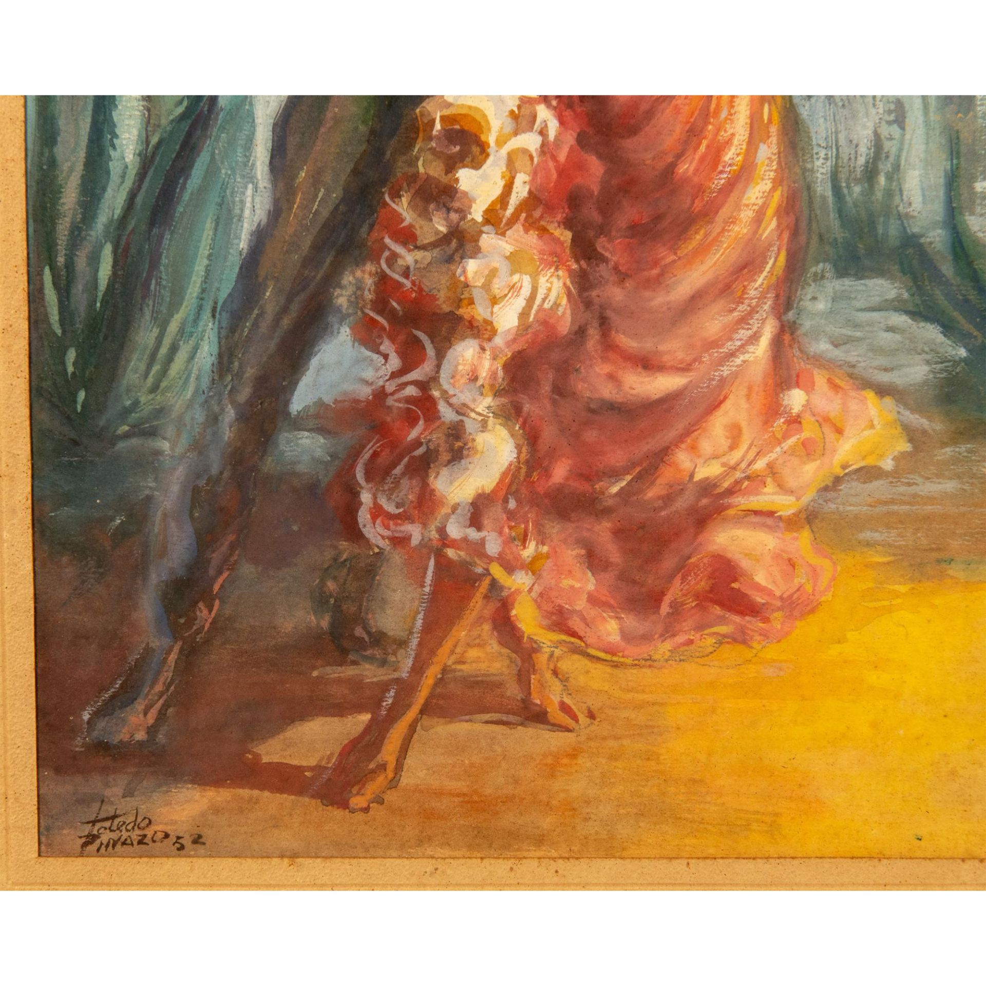 Original Watercolor and Gouache on Paper, Flamenco, Signed - Bild 4 aus 5
