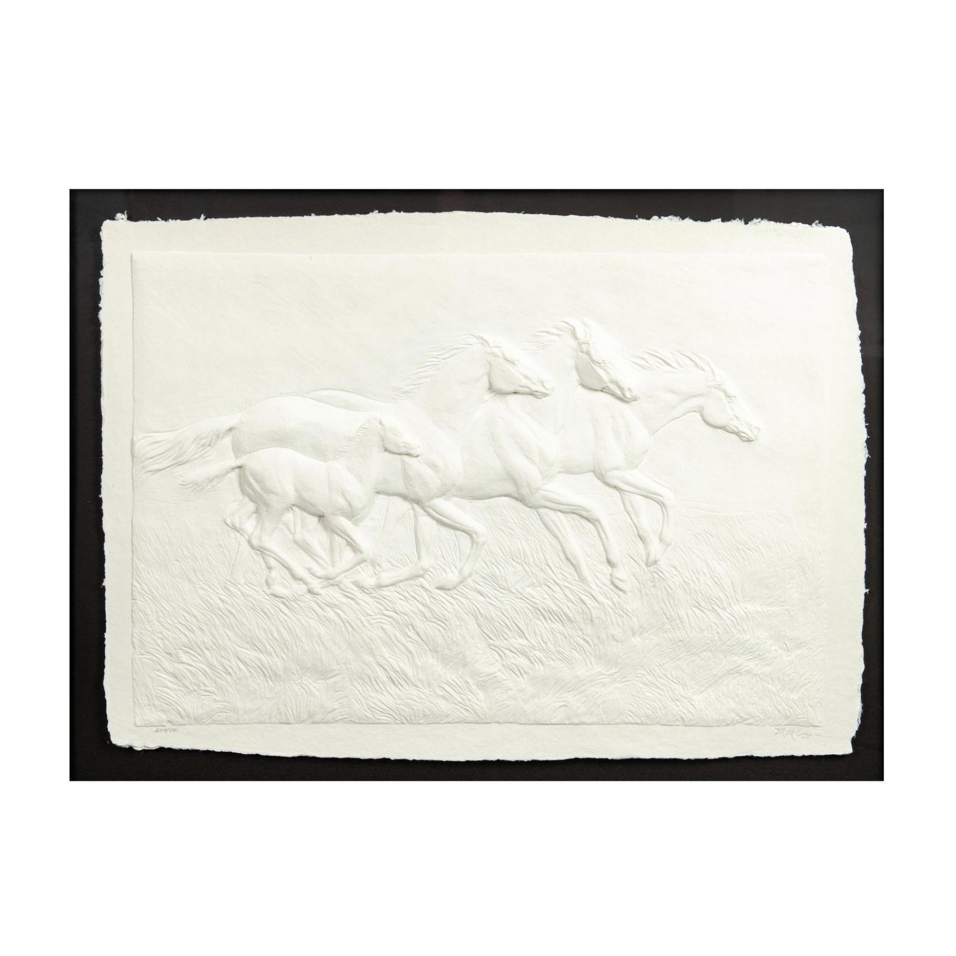 Large Framed Embossed Paper, Galloping Horses, Signed - Bild 2 aus 8