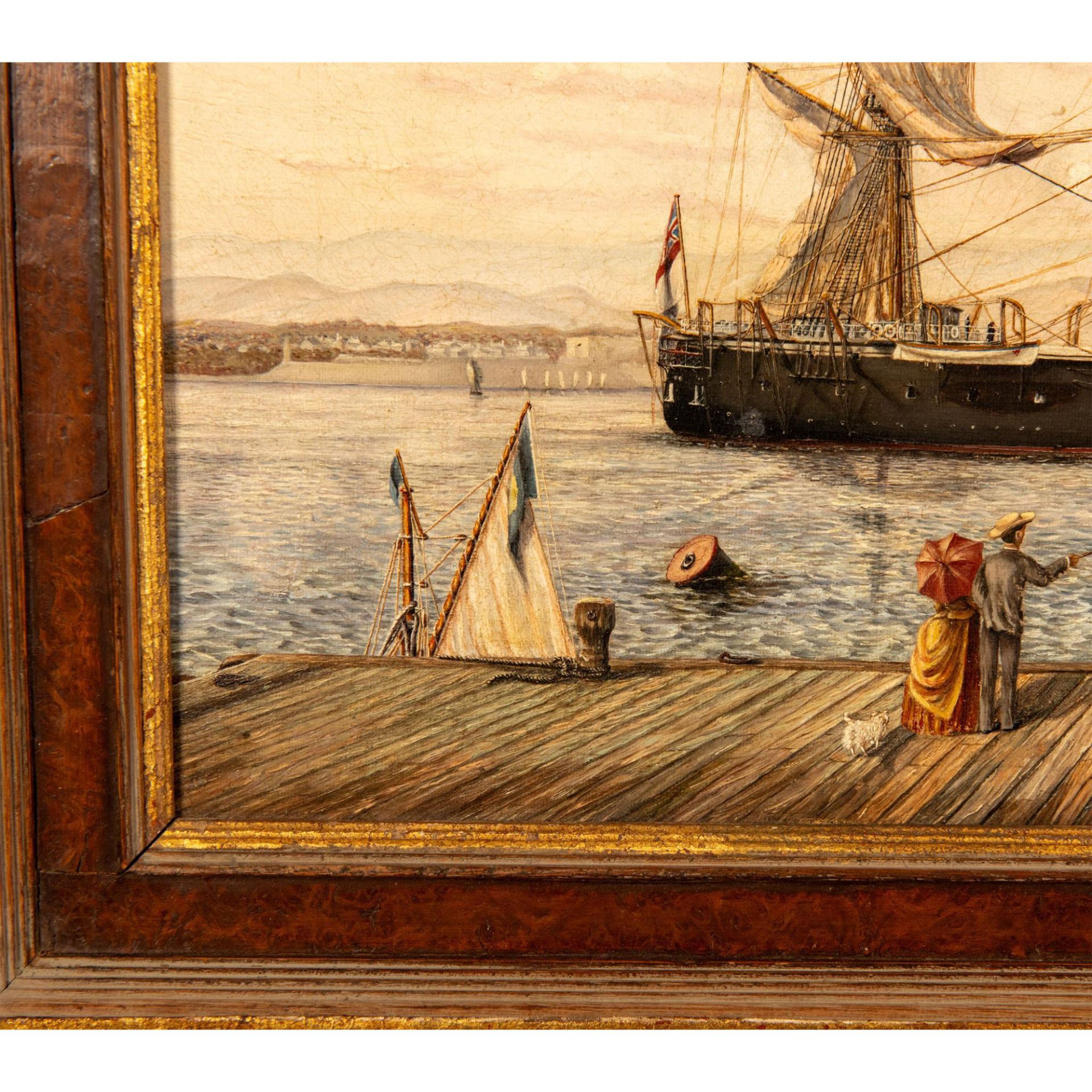 Antique Original Oil on Canvas, British Frigate, Signed - Bild 4 aus 6