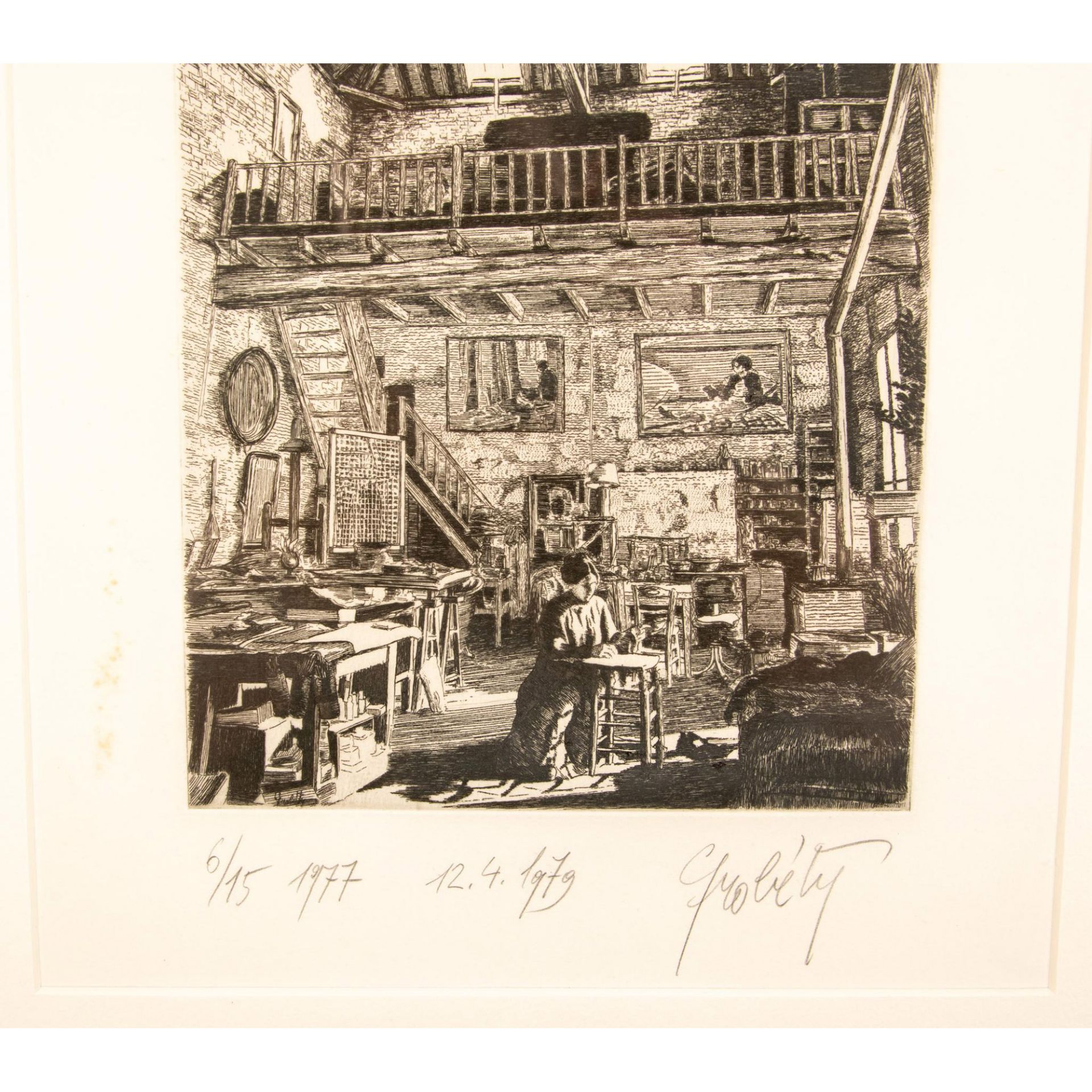 Claude Grobety, Original Engraving on Paper, Studio, Signed - Image 4 of 5