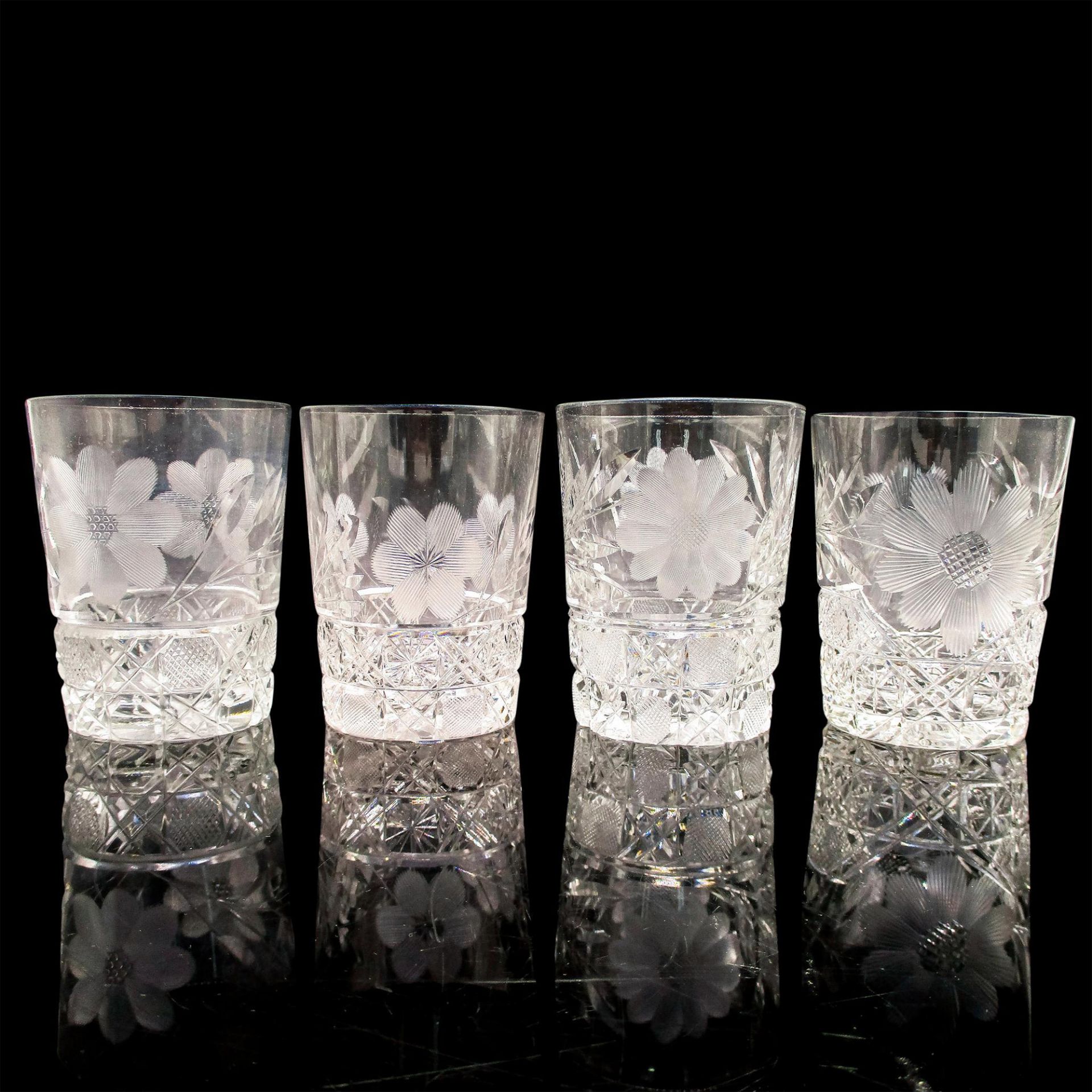 8pc Vintage Crystal Etched Whiskey Glasses - Image 3 of 8