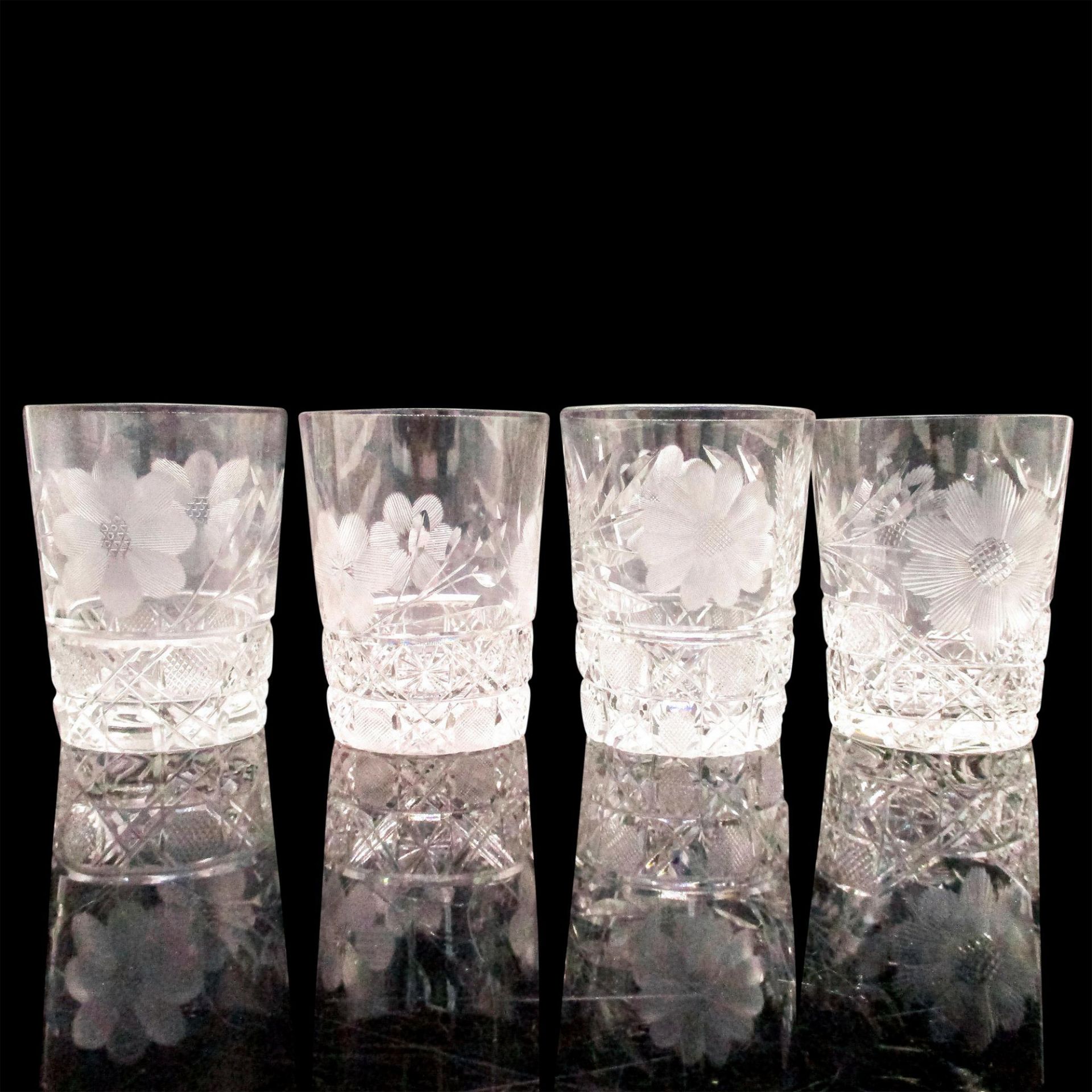 8pc Vintage Crystal Etched Whiskey Glasses - Image 4 of 8