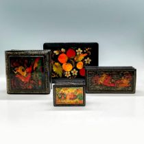 4pc Vintage Russian Lacquer Decorative Boxes