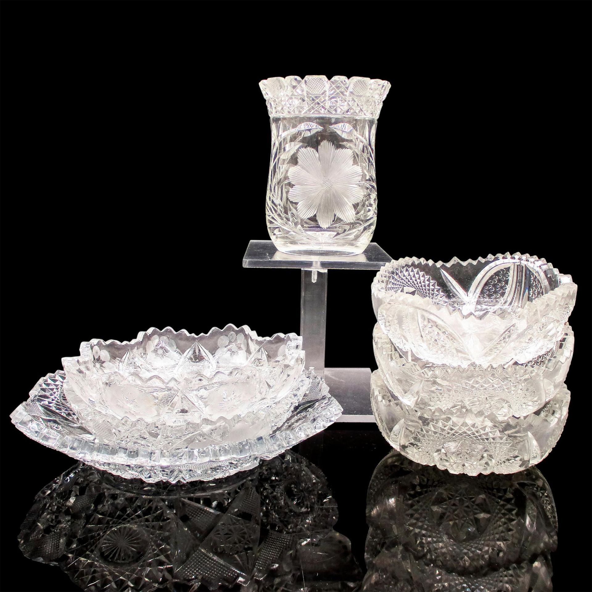 7pc Vintage Cut Crystal Serving Set - Image 2 of 11