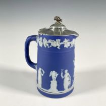 Wedgwood Blue Jasperware Jug with Silverplate Lid