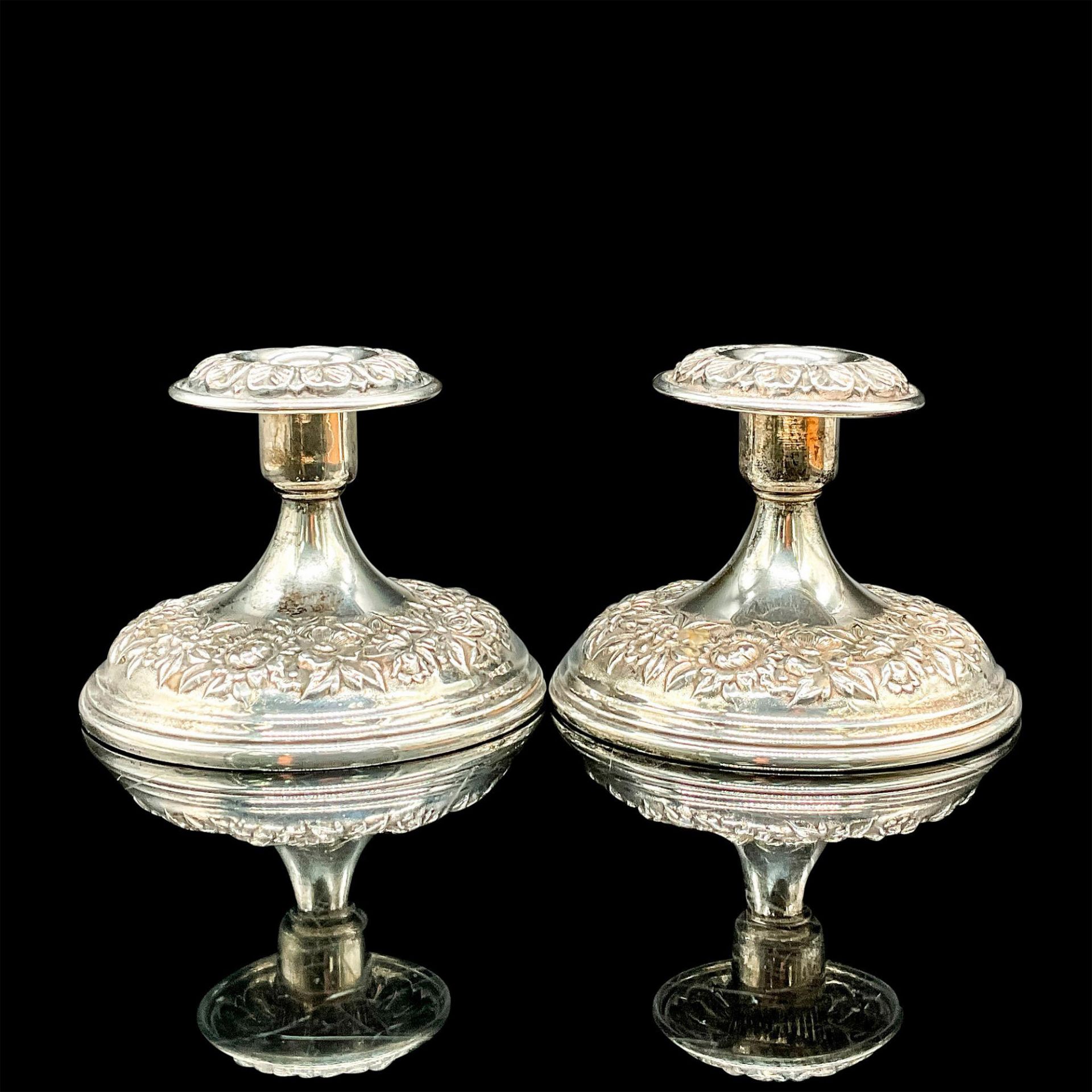 2pc S Kirk & Son Sterling Silver Weighted Candle Holders - Image 2 of 3
