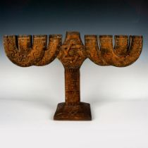 Vintage Israeli Hand Carved Wooden Menorah