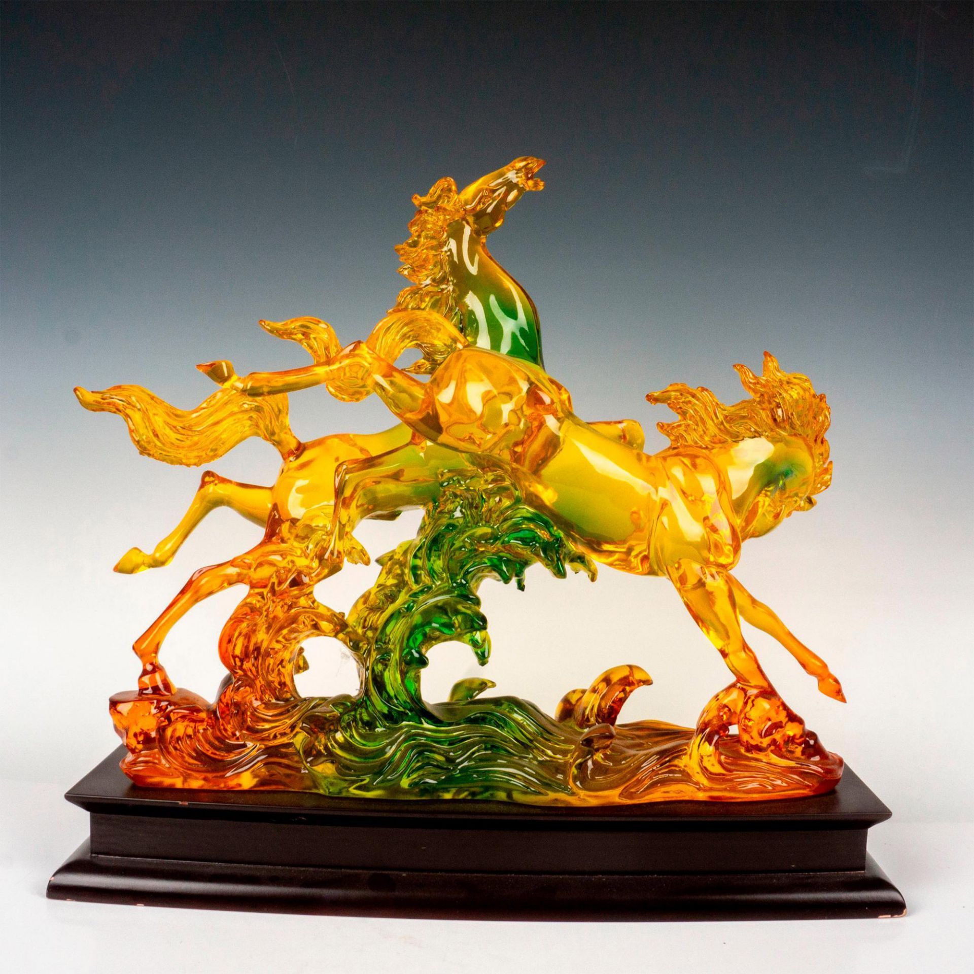 Resin Horse Feng Shui Statue on Wood Base - Image 2 of 4