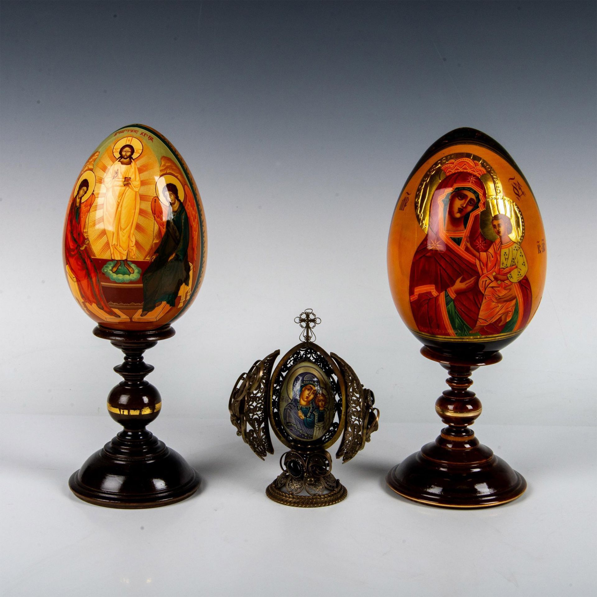 5pc Russian Orthodox Icon Eggs And Stands - Image 3 of 19