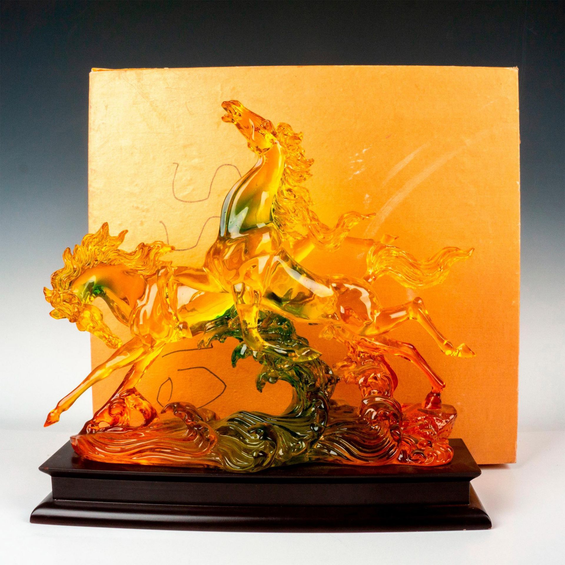 Resin Horse Feng Shui Statue on Wood Base - Image 4 of 4