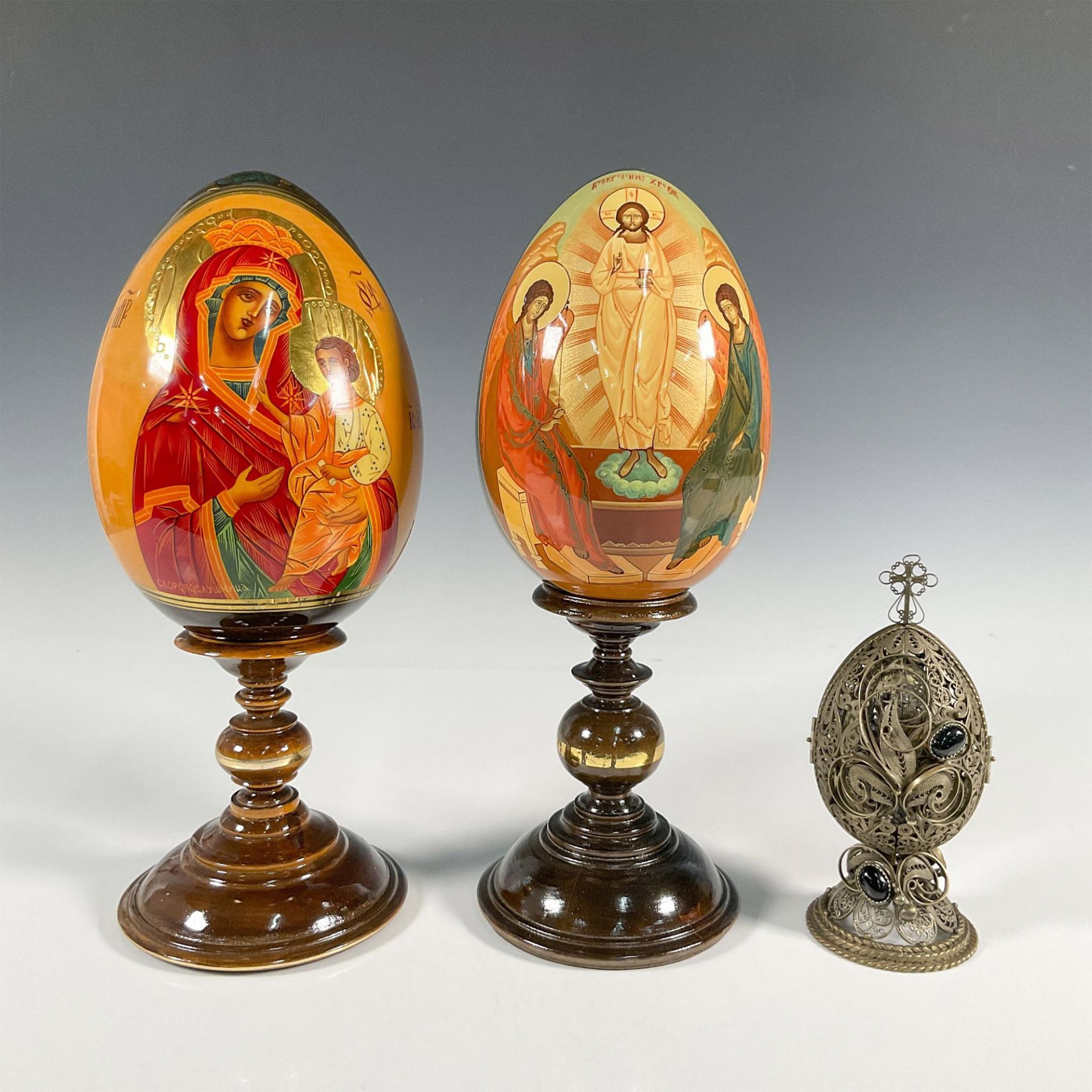 5pc Russian Orthodox Icon Eggs And Stands - Image 7 of 19