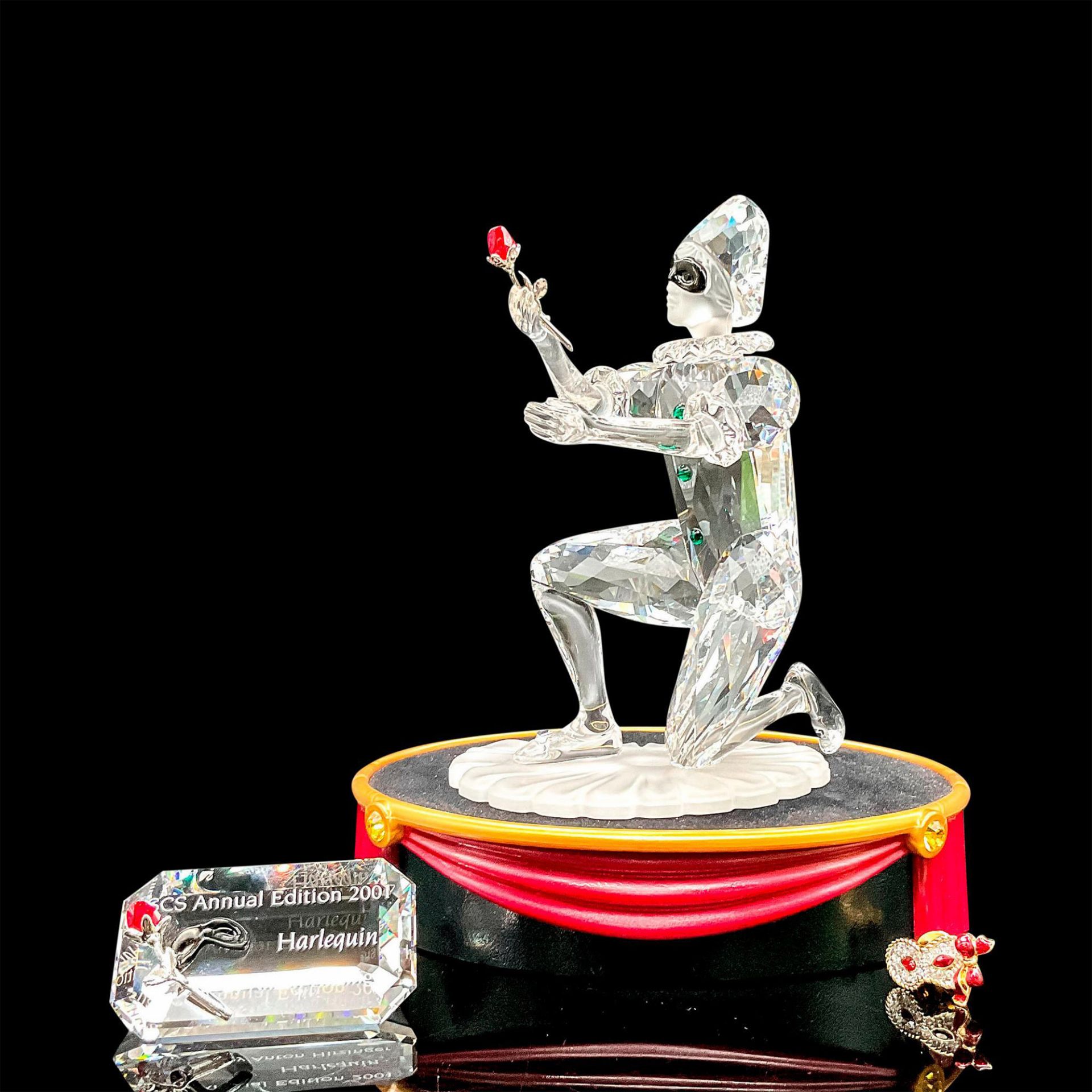Swarovski Crystal Figurine, Plaque & Pin, Harlequin