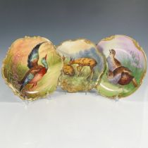 3pc Limoges Artist Signed Animal Wall Plates