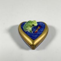 P. V. Limoges Hand Painted Heart Box, Frog and Dragonfly