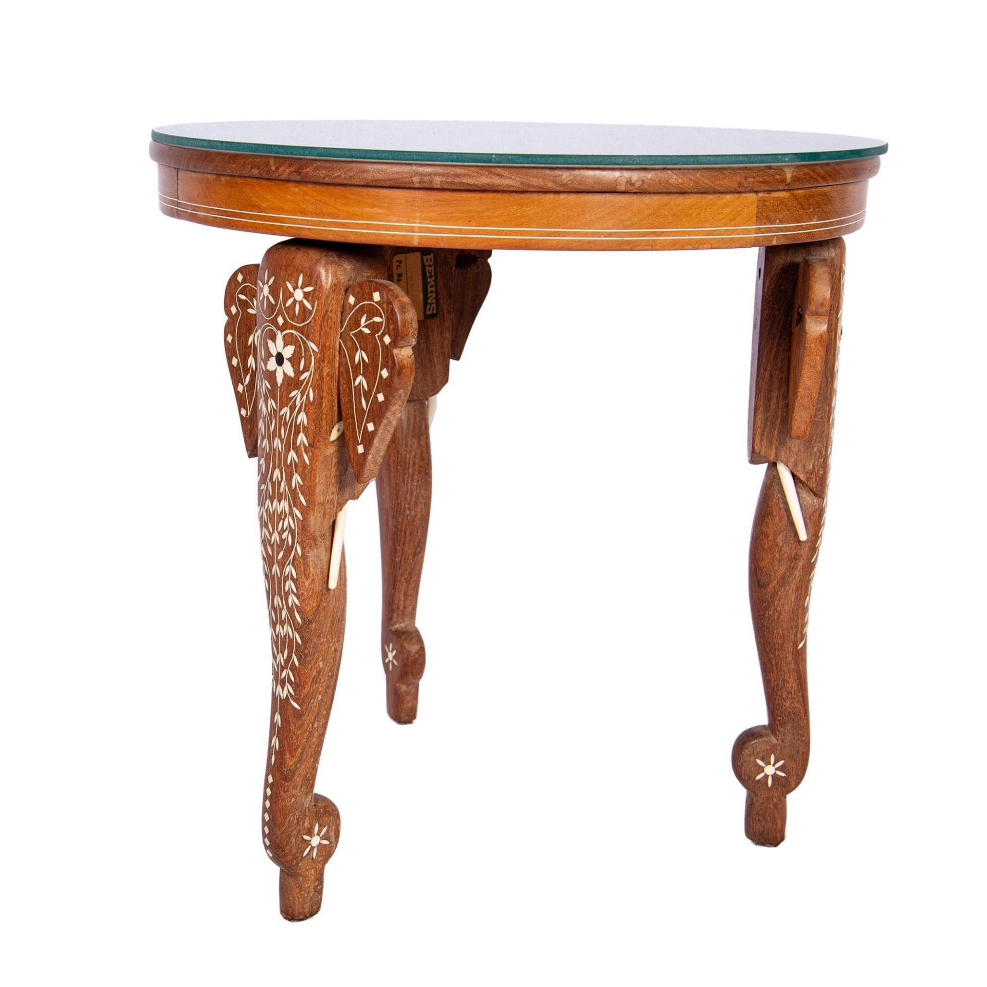 Indian Bone Inlaid Carved Sheesham Wood Side Table - Bild 5 aus 6