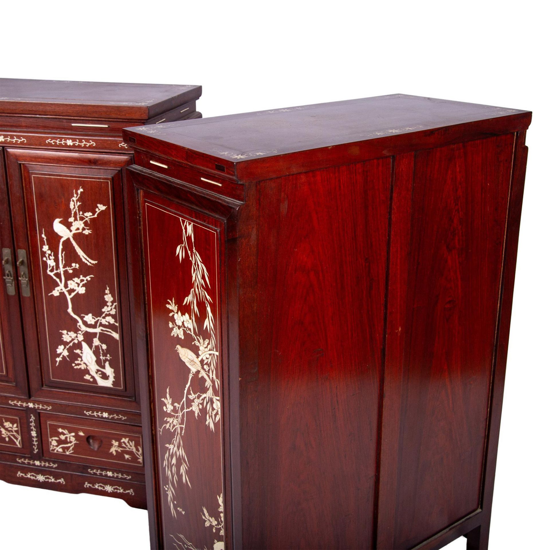 Pair of Chinese Bone Inlay Wood Cabinets, Birds and Flora - Bild 7 aus 7