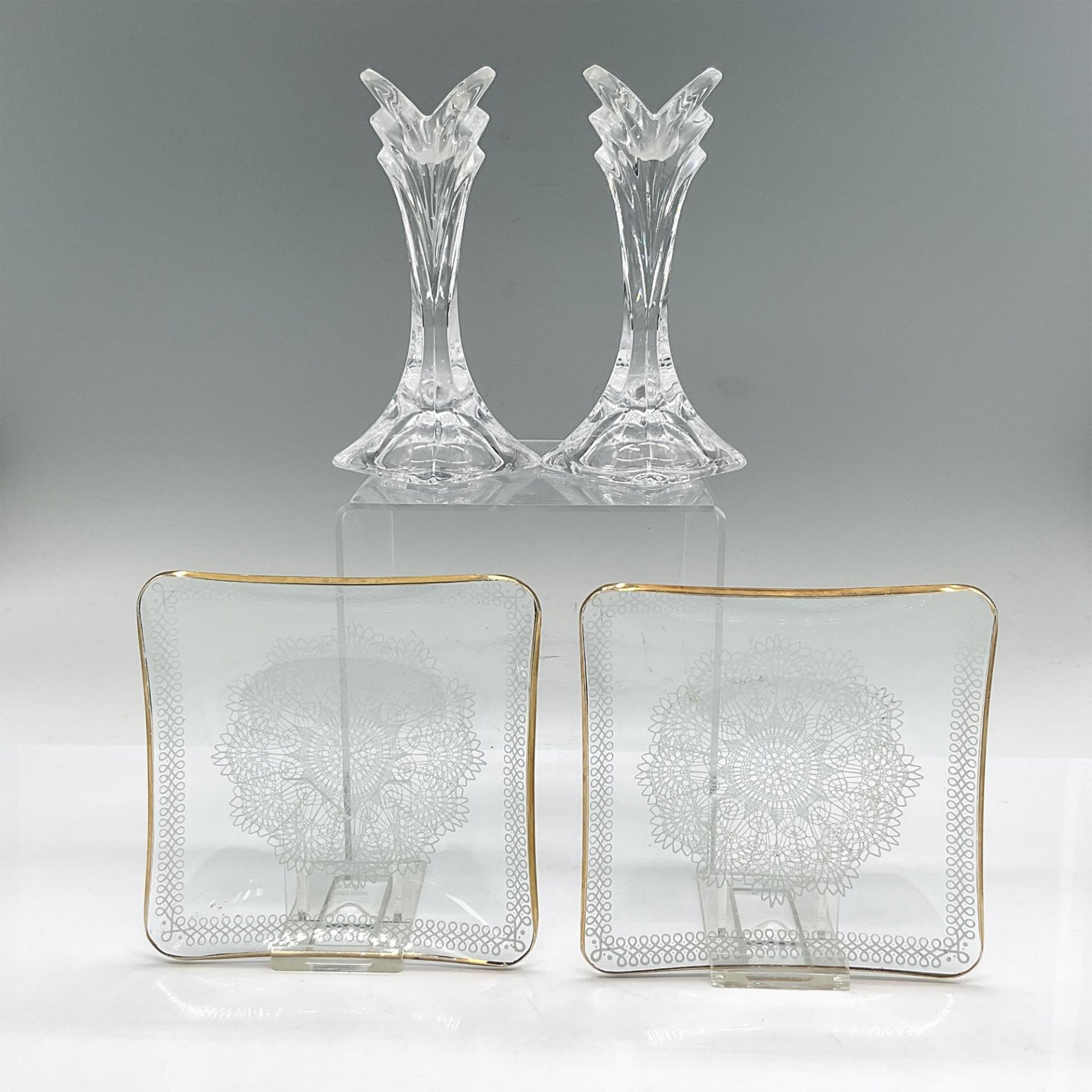 4pc Decorative Glass Candlesticks and Small Dishes