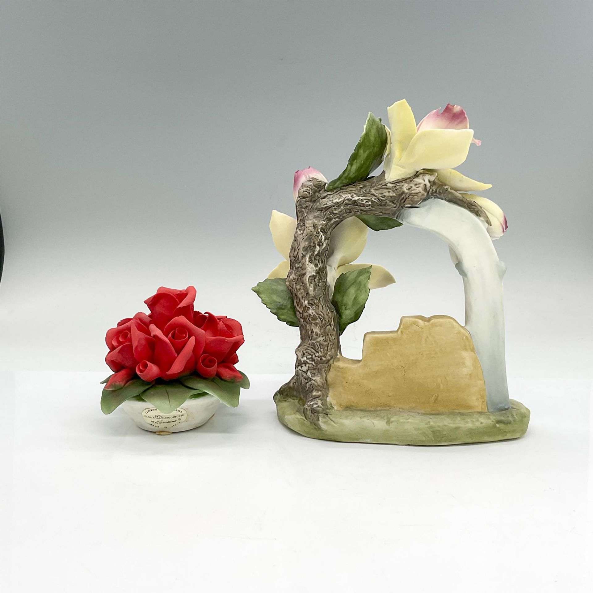 2pc Capodimonte Porcelain Figures, Roses + Dove w Orchids - Image 2 of 3