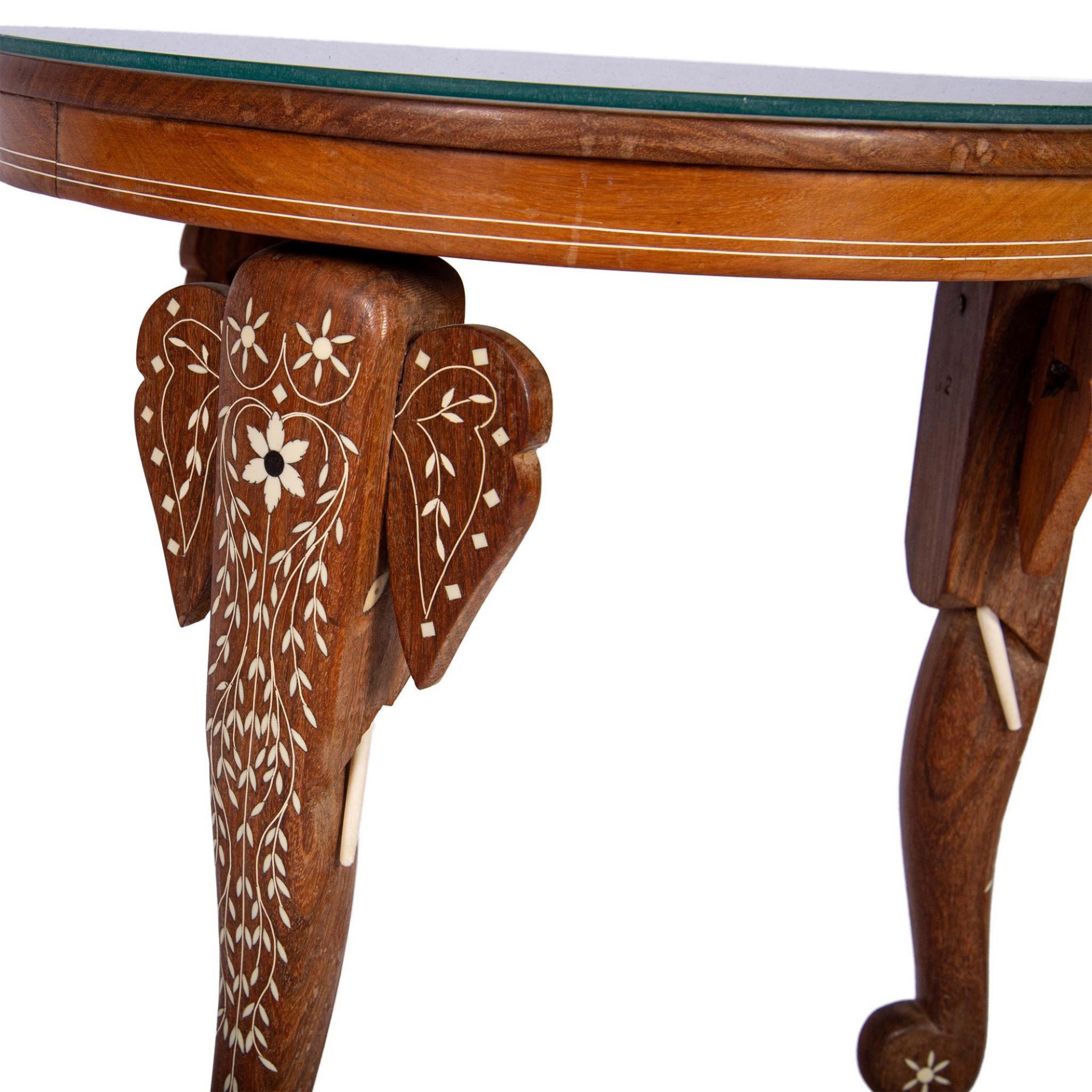 Indian Bone Inlaid Carved Sheesham Wood Side Table - Bild 4 aus 6