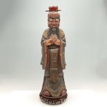 Chinese Hand Carved Wooden Wiseman Statue + Base