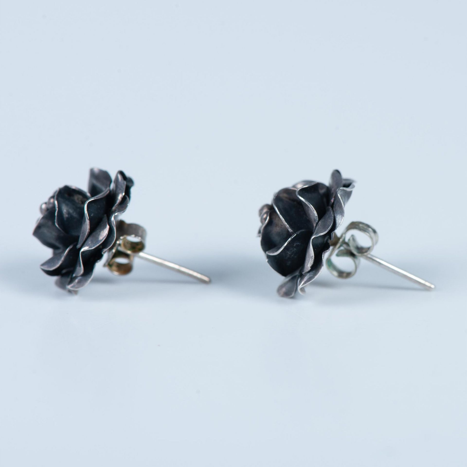 Cute Mexican Sterling Silver Rose Earrings - Image 2 of 4