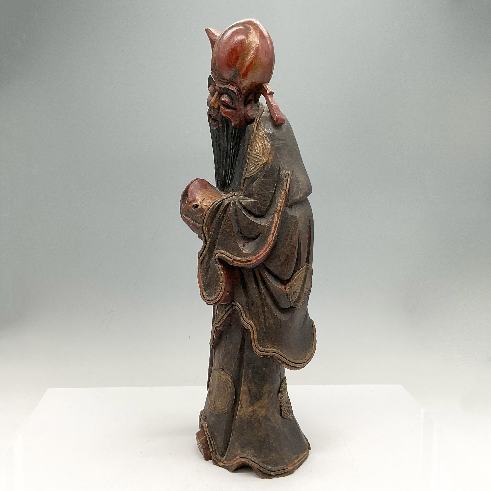 Chinese Hand Carved Wood Statue, Wiseman - Image 3 of 4
