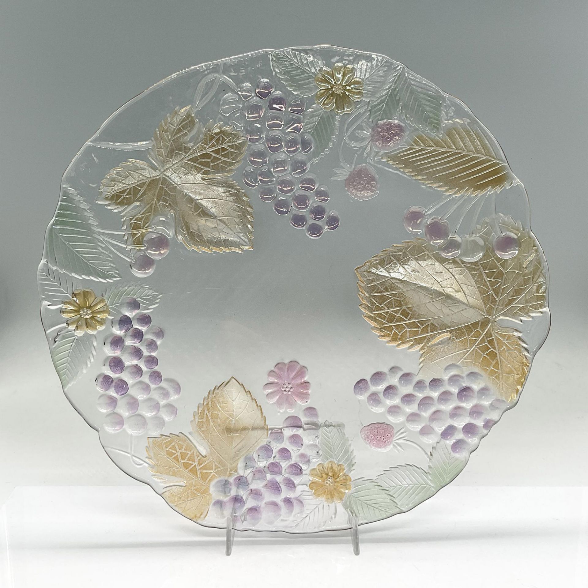 2pc Glass Serving Platter + Bowl - Fruits, Flowers + Leaves - Image 3 of 7