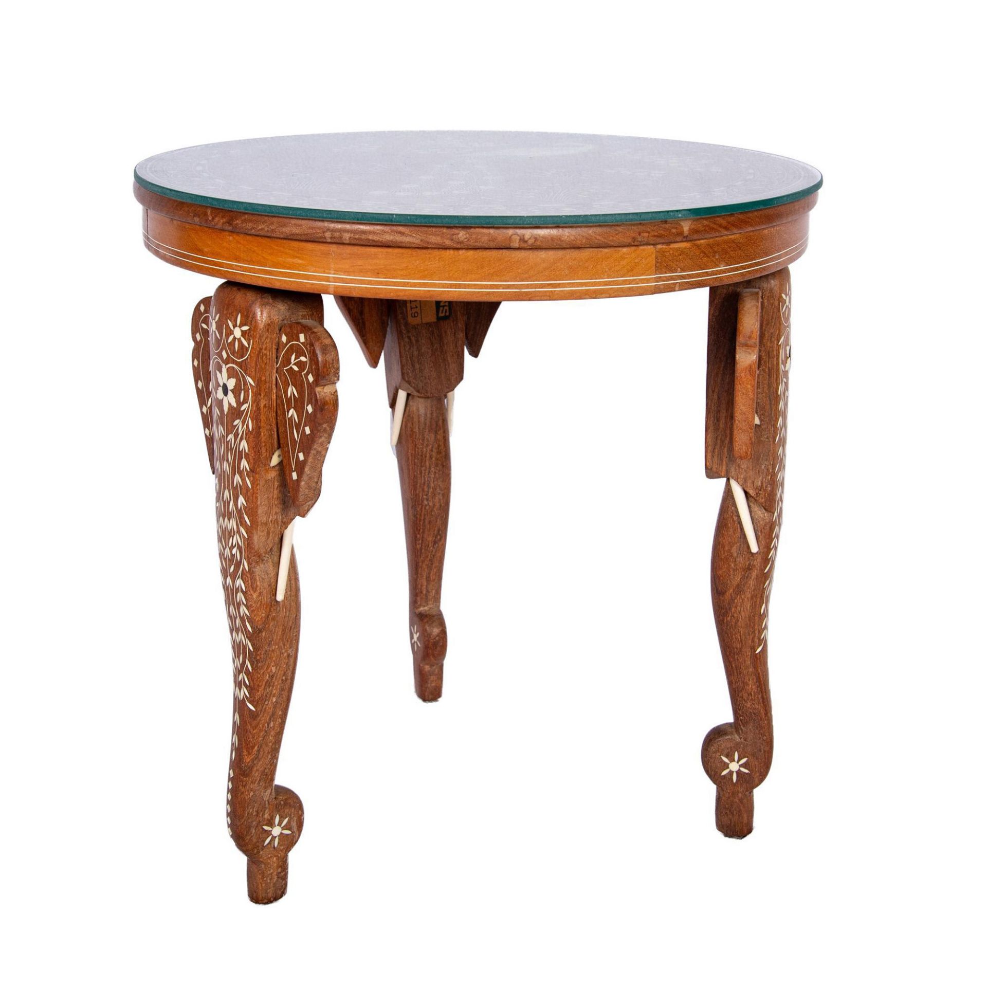Indian Bone Inlaid Carved Sheesham Wood Side Table - Bild 3 aus 6