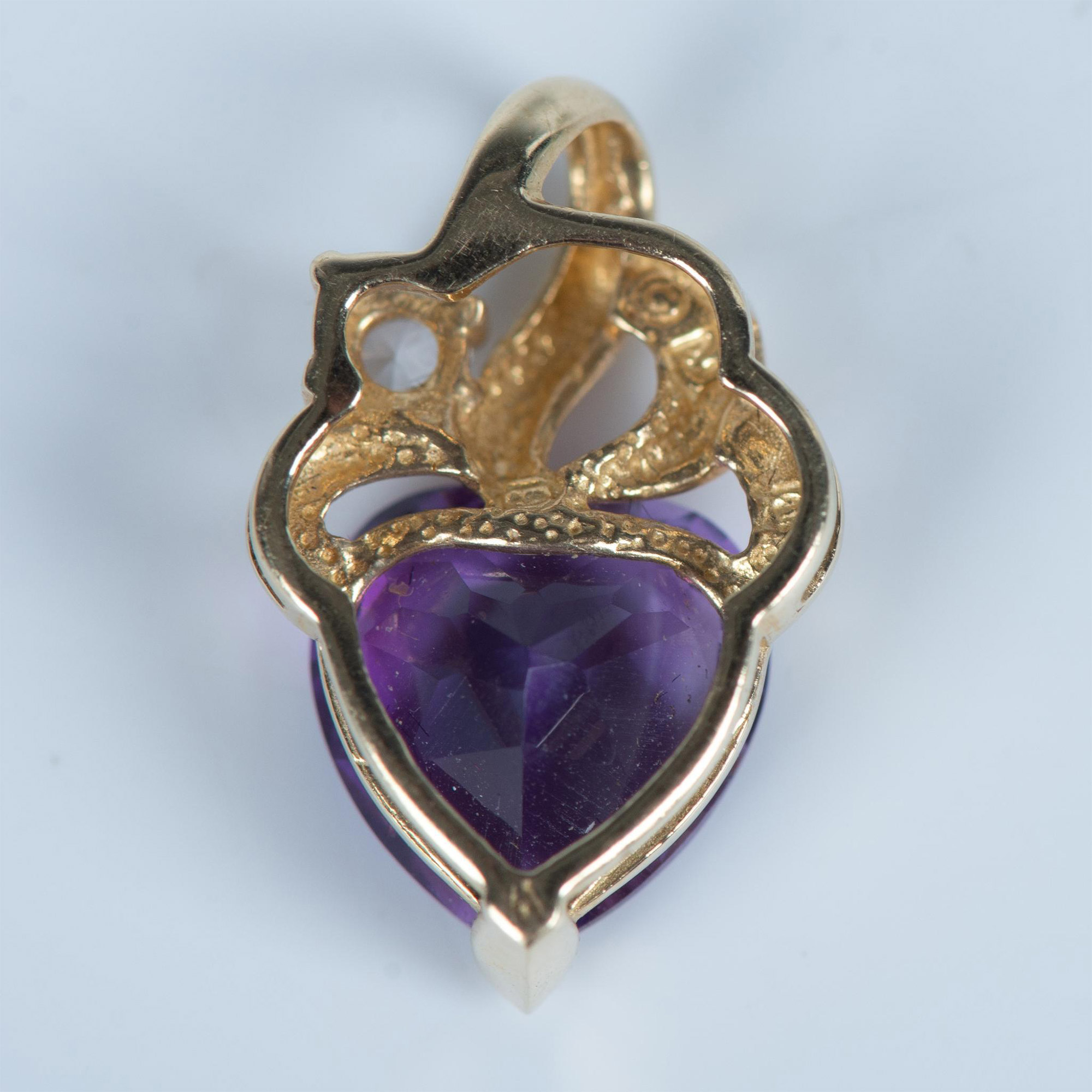 Dainty 14K Gold, Amethyst and Cubic Zirconia Heart Pendant - Image 2 of 4