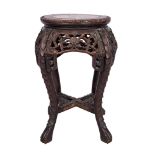 Antique Chinese Jardiniere Stand in Ebonized Wood with Marble Top