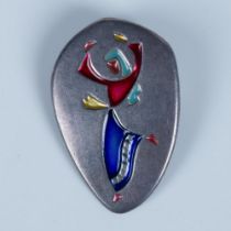 Israeli Enameled Sterling Silver Dancer Woman Brooch Pendant