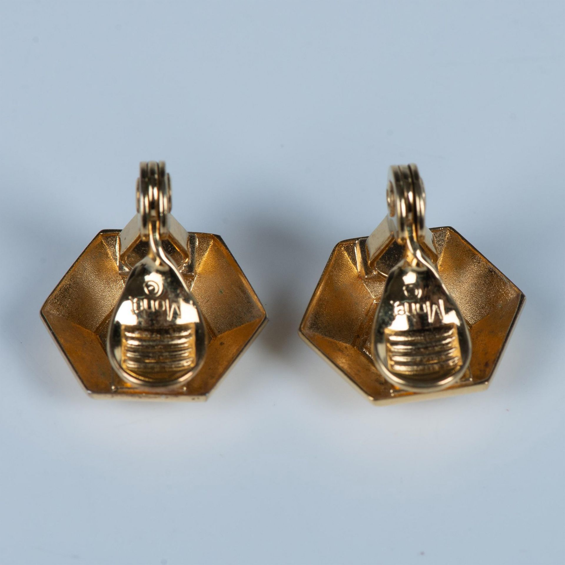 Monet Red Hexagon Gold Metal Clip-On Earrings - Image 3 of 5