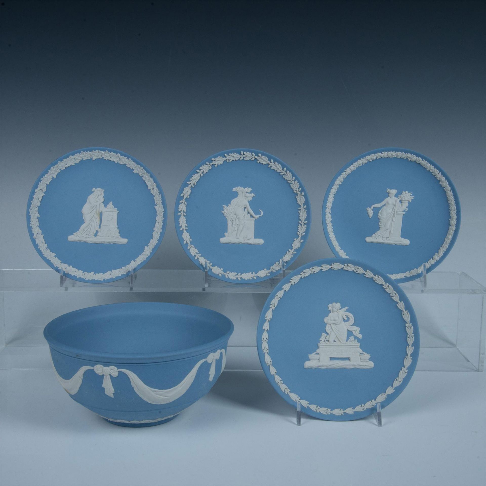 5pc Wedgwood Light Blue Jasperware Bowl and Plates