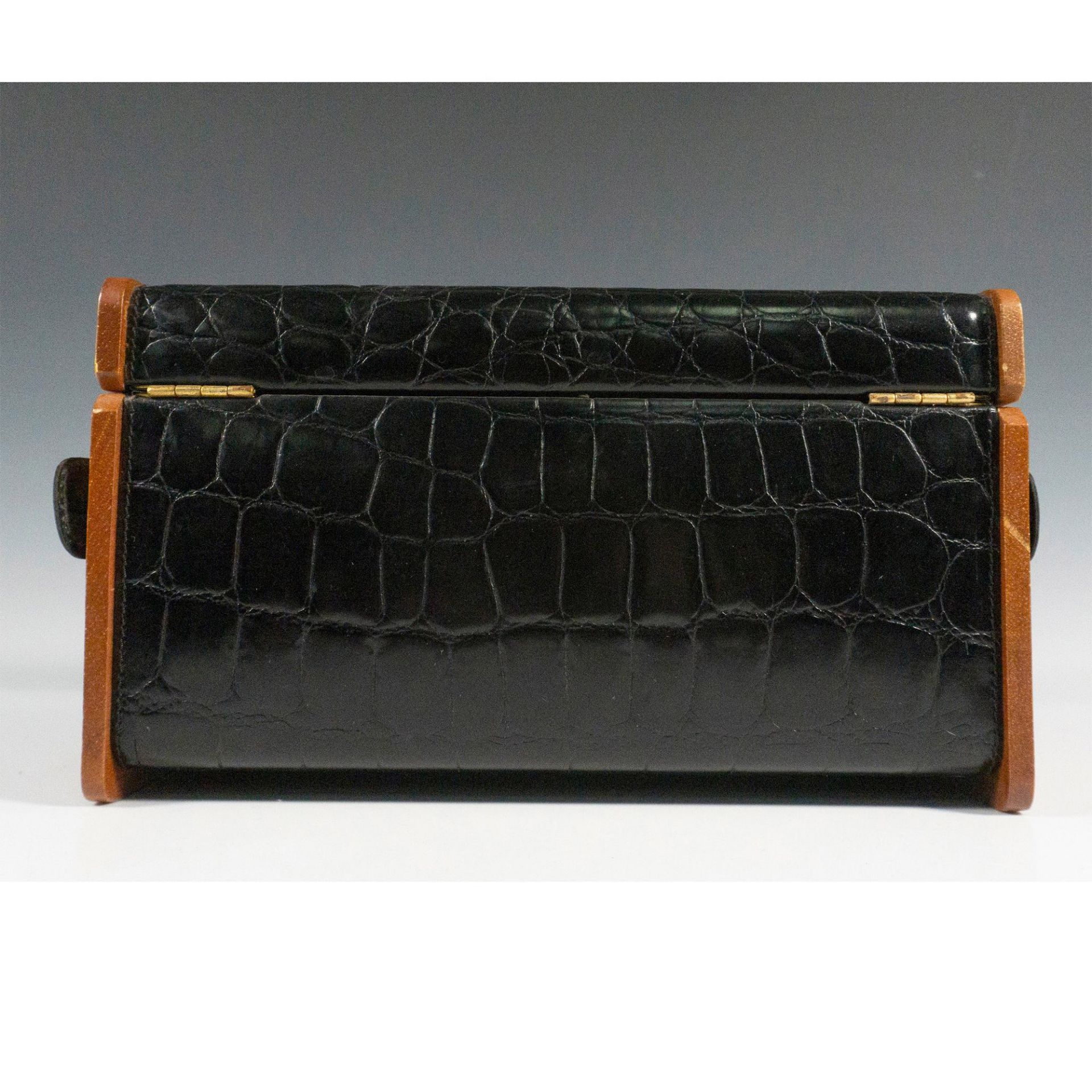 Spanish Black Leather and Wood Cigar Humidor Box - Image 4 of 6