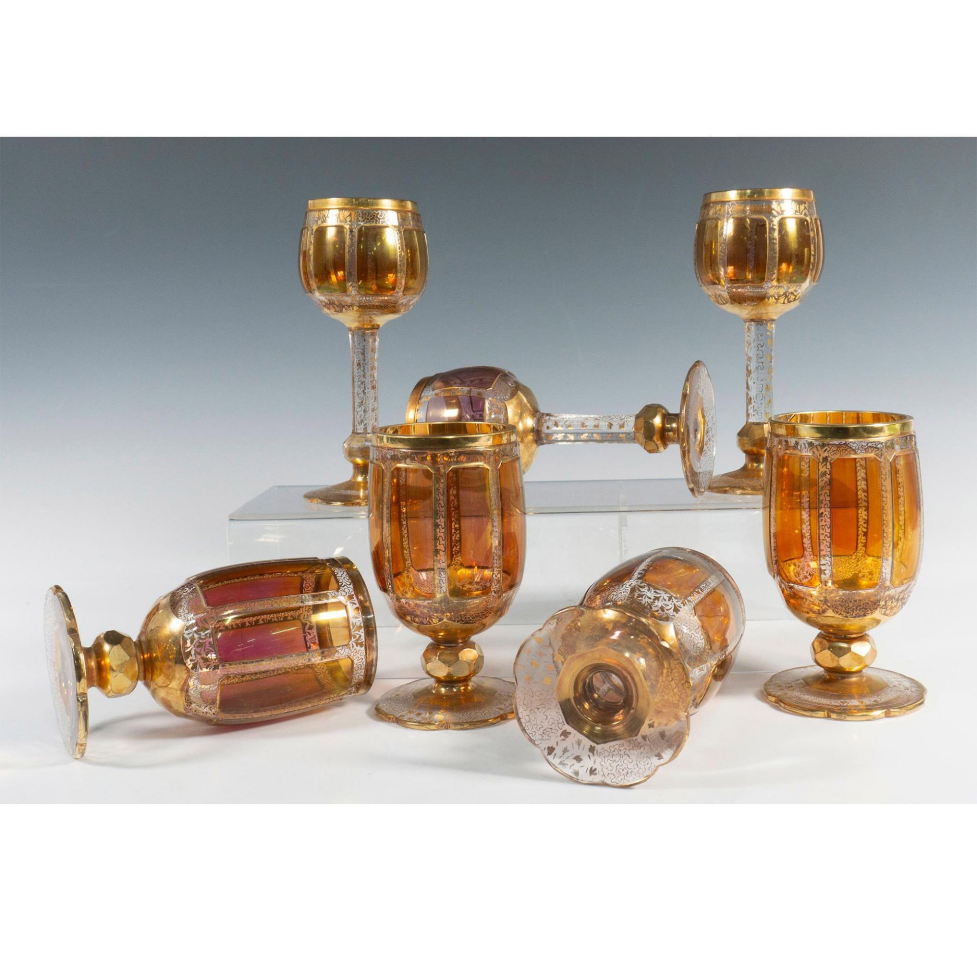 7pc Bohemian 19th Century Moser Gilt Cranberry Glass Cups - Image 4 of 5