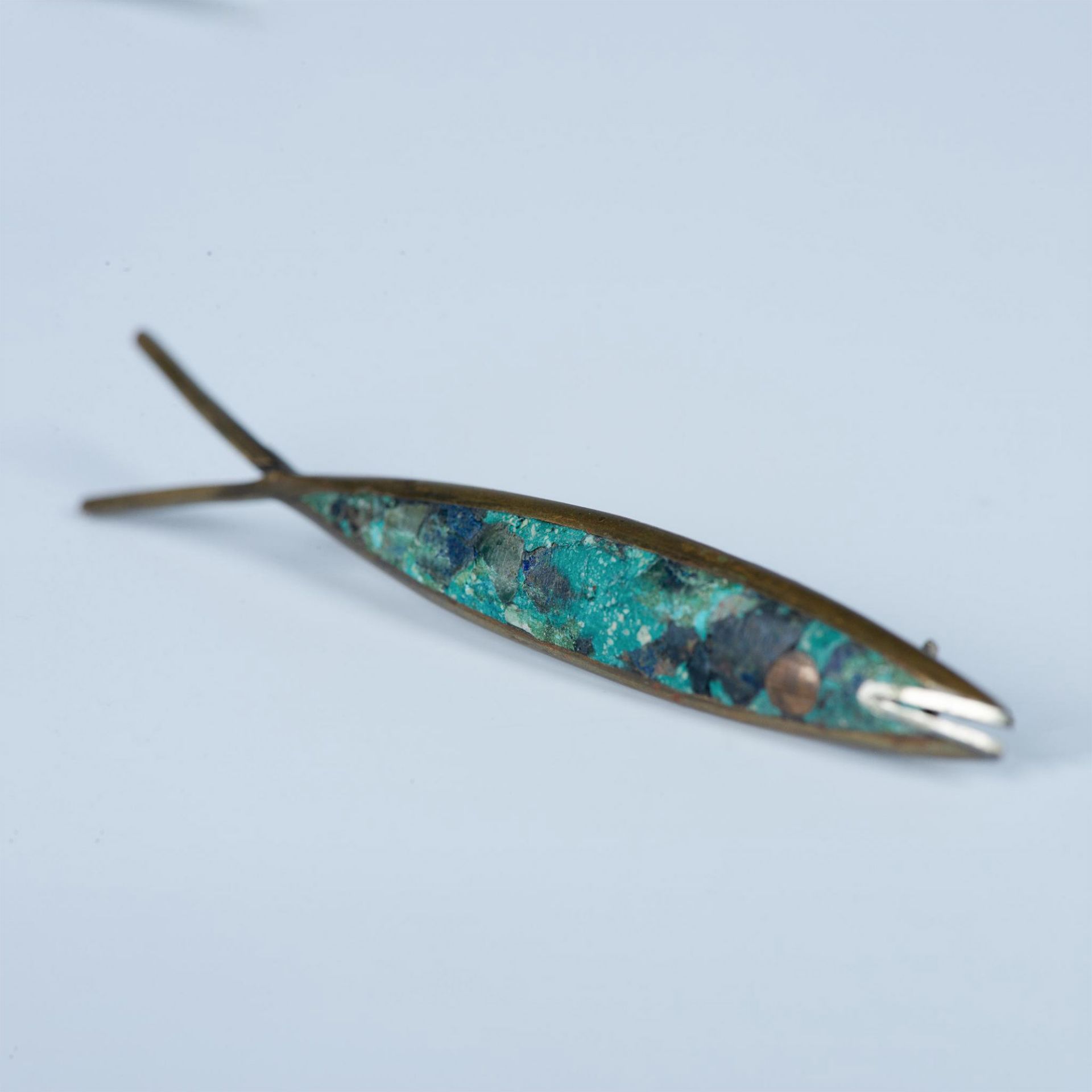 Traditional Mexican Sterling Silver and Turquoise Fish Brooch - Bild 4 aus 5