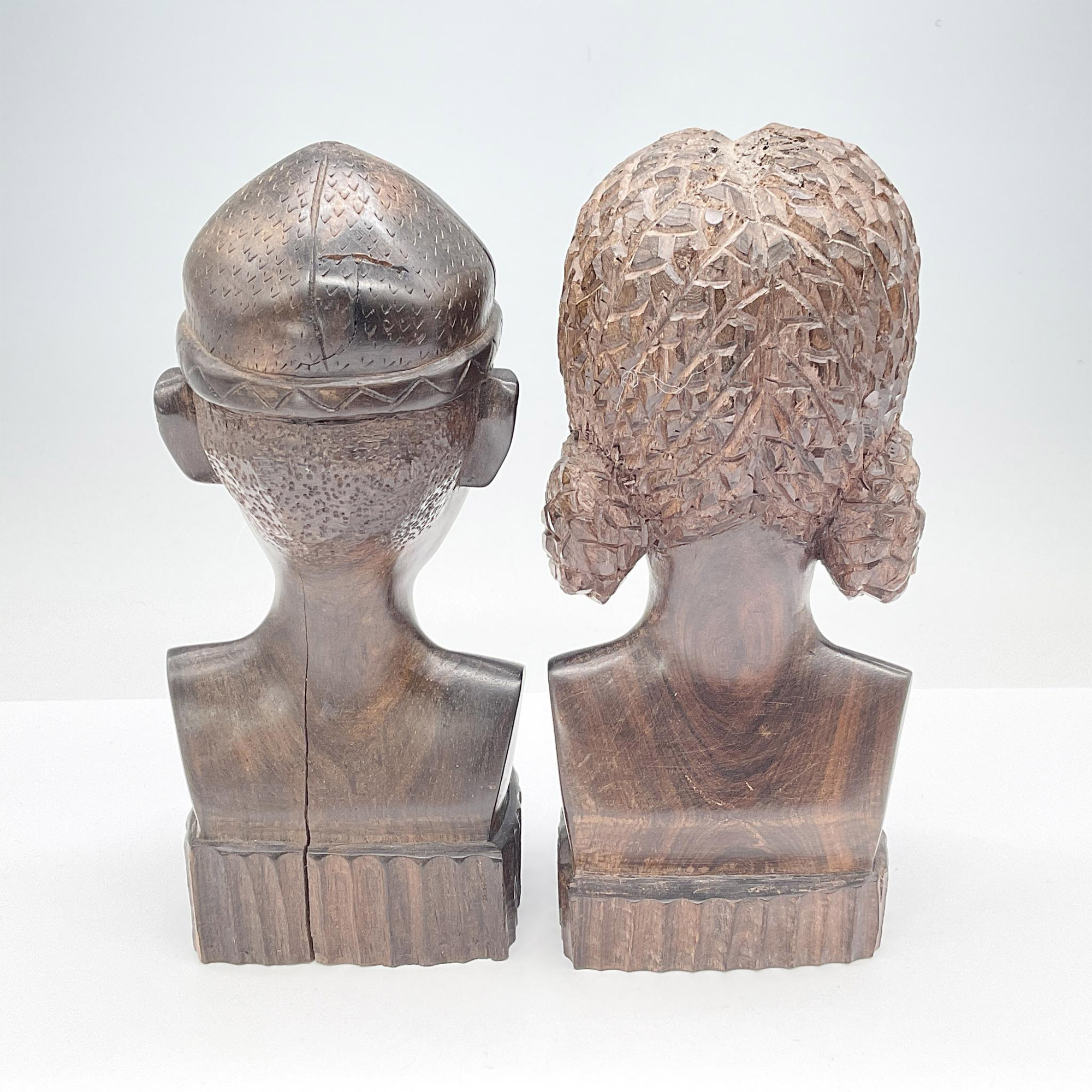 Pair of Vintage Wooden Carved Tribal Figural Busts - Image 2 of 3