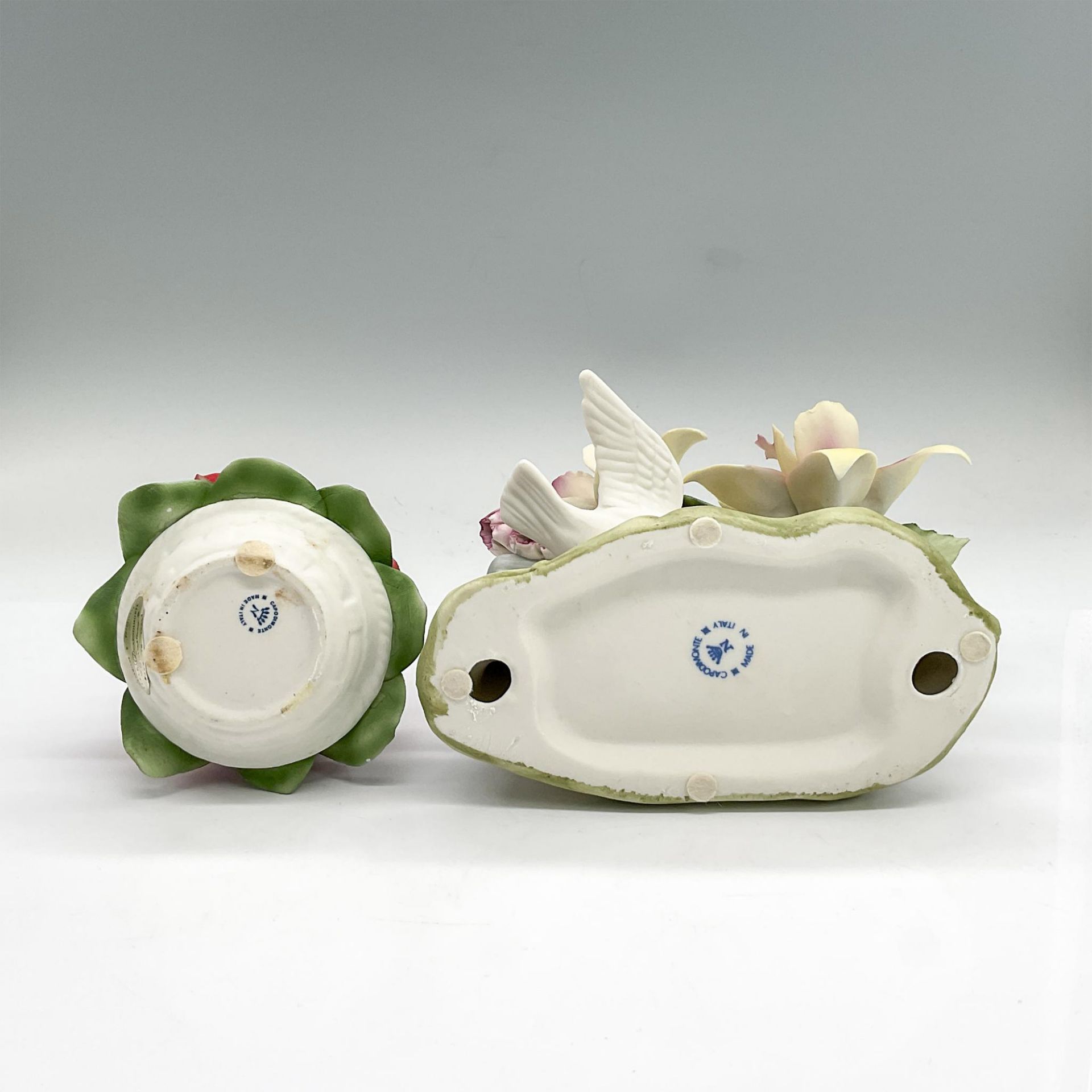 2pc Capodimonte Porcelain Figures, Roses + Dove w Orchids - Image 3 of 3