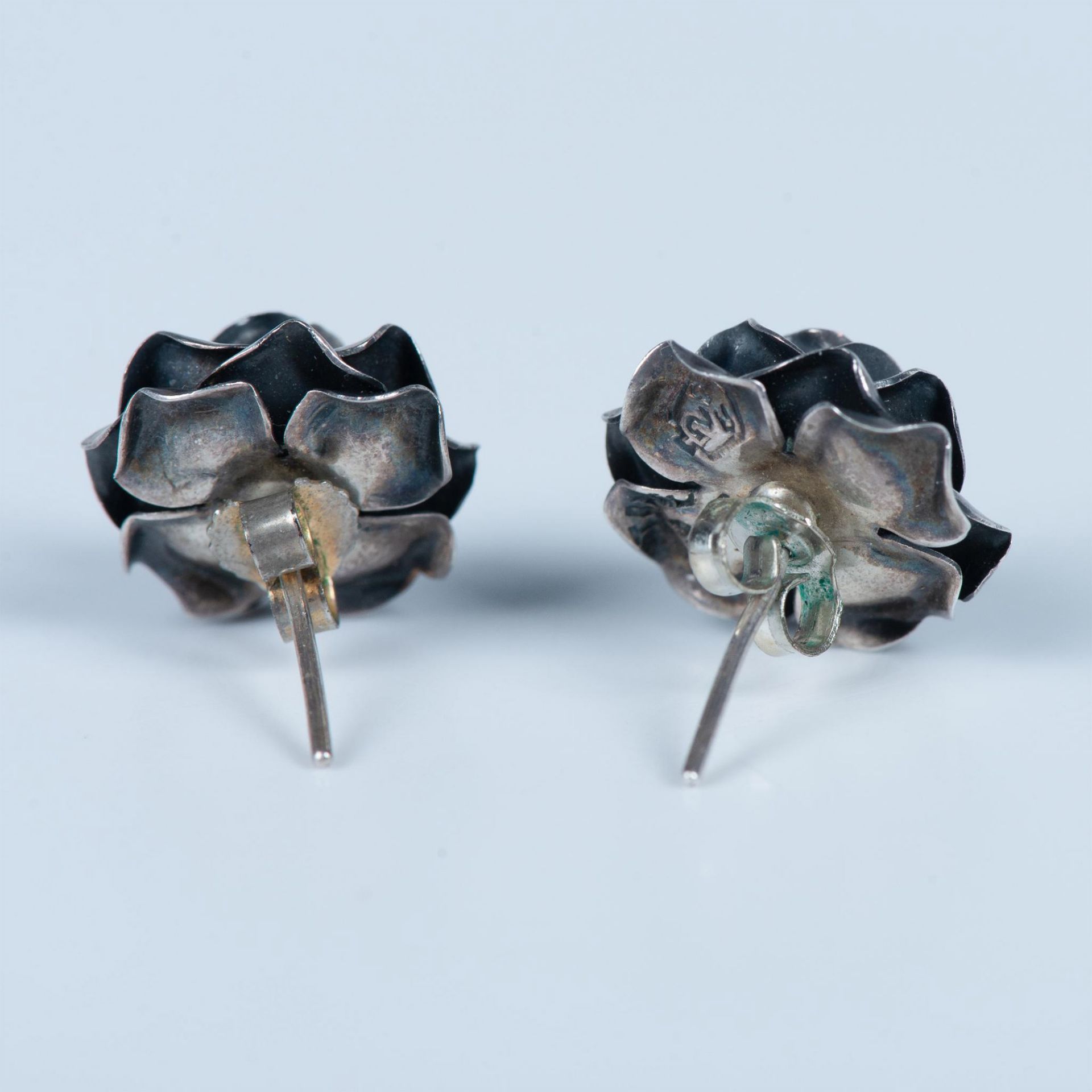 Cute Mexican Sterling Silver Rose Earrings - Image 3 of 4