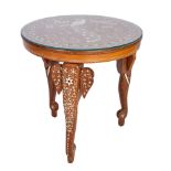 Indian Bone Inlaid Carved Sheesham Wood Side Table