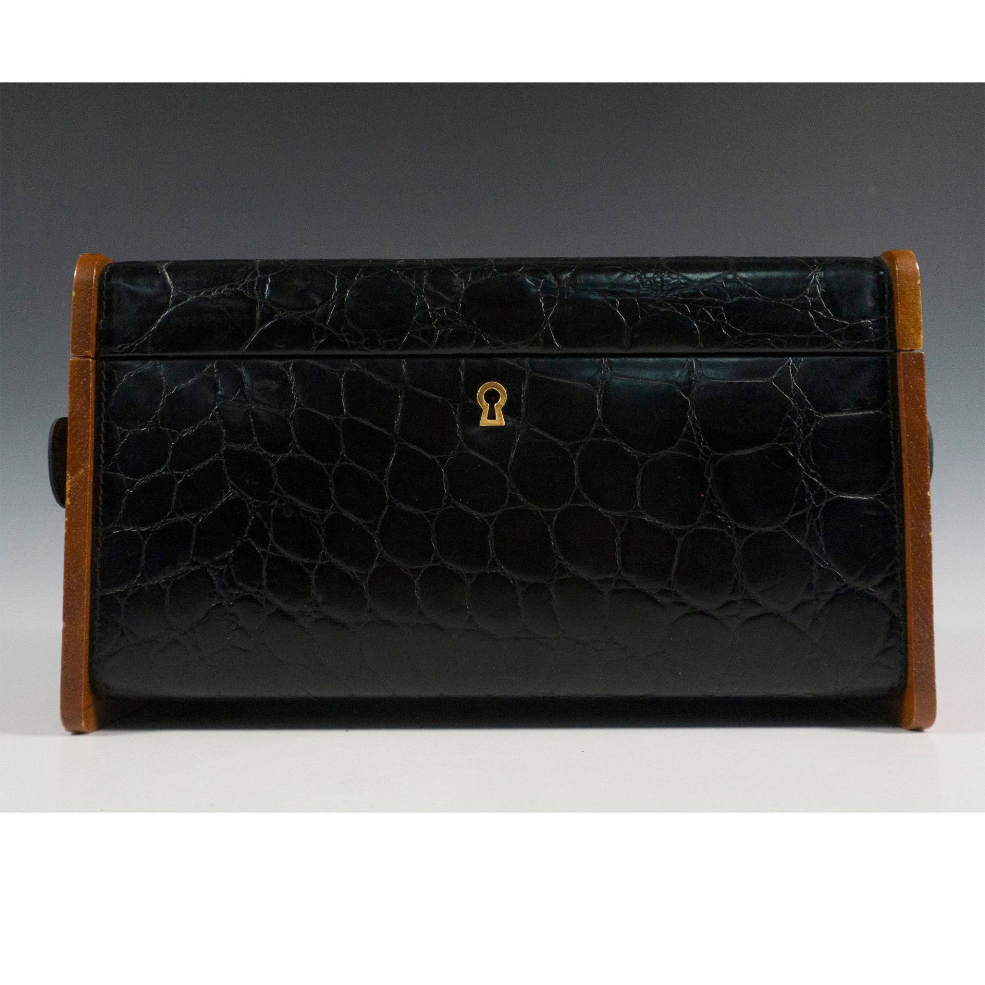 Spanish Black Leather and Wood Cigar Humidor Box - Image 2 of 6