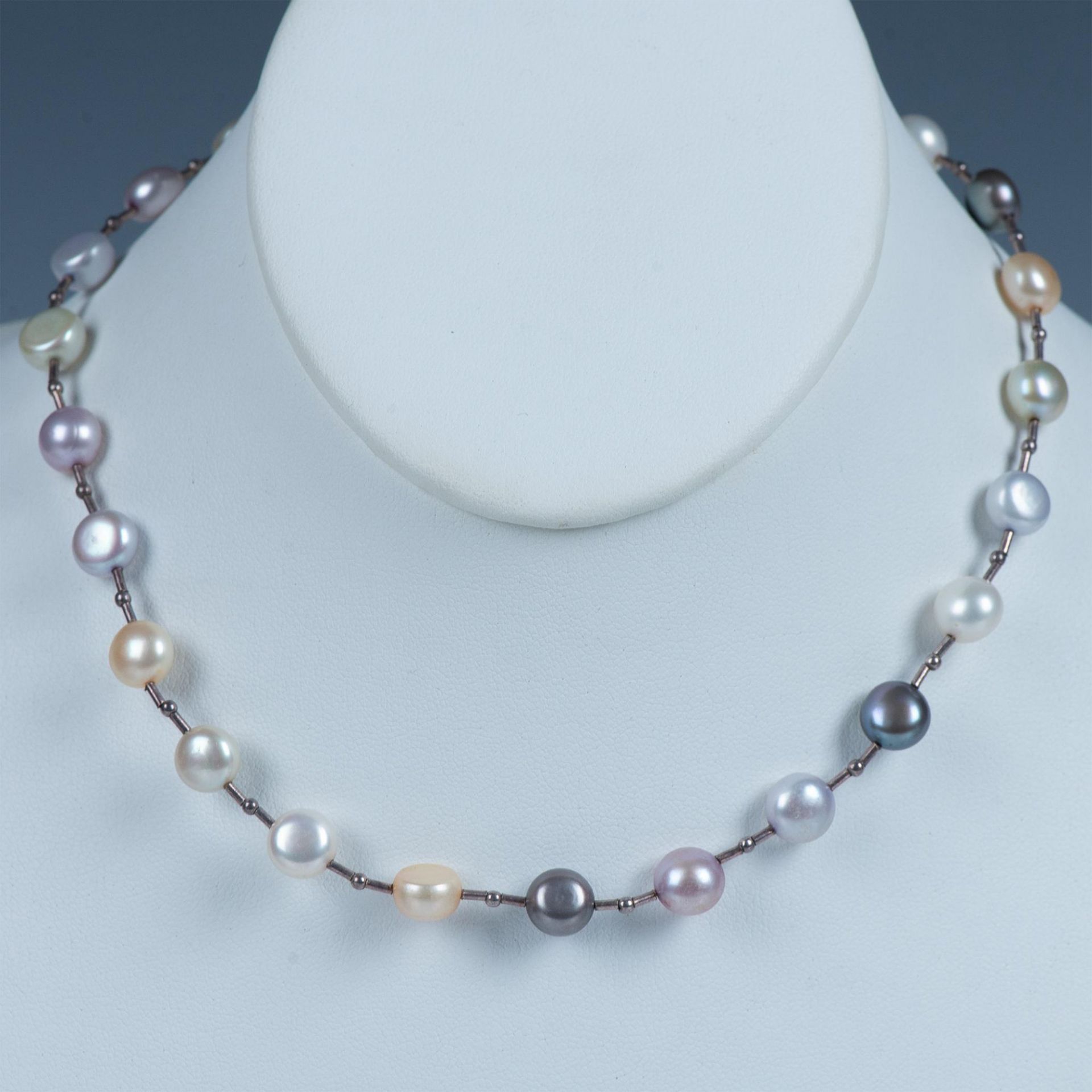 Gorgeous Sterling Silver and Multicolored Pearl Necklace - Image 2 of 3