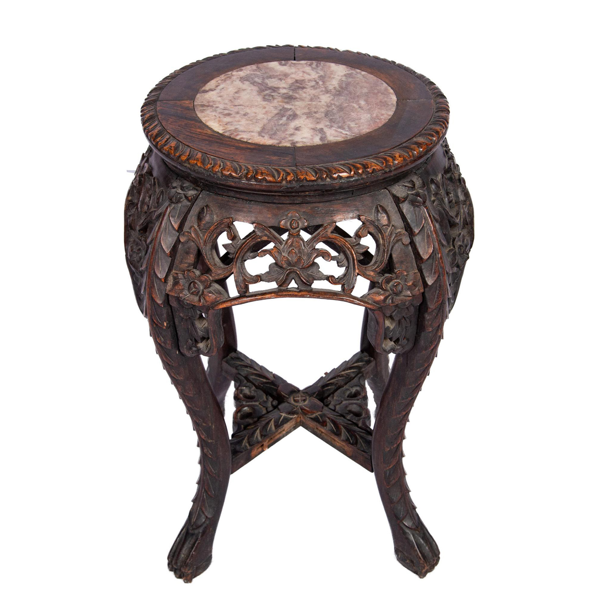 Antique Chinese Jardiniere Stand in Ebonized Wood with Marble Top - Image 2 of 5