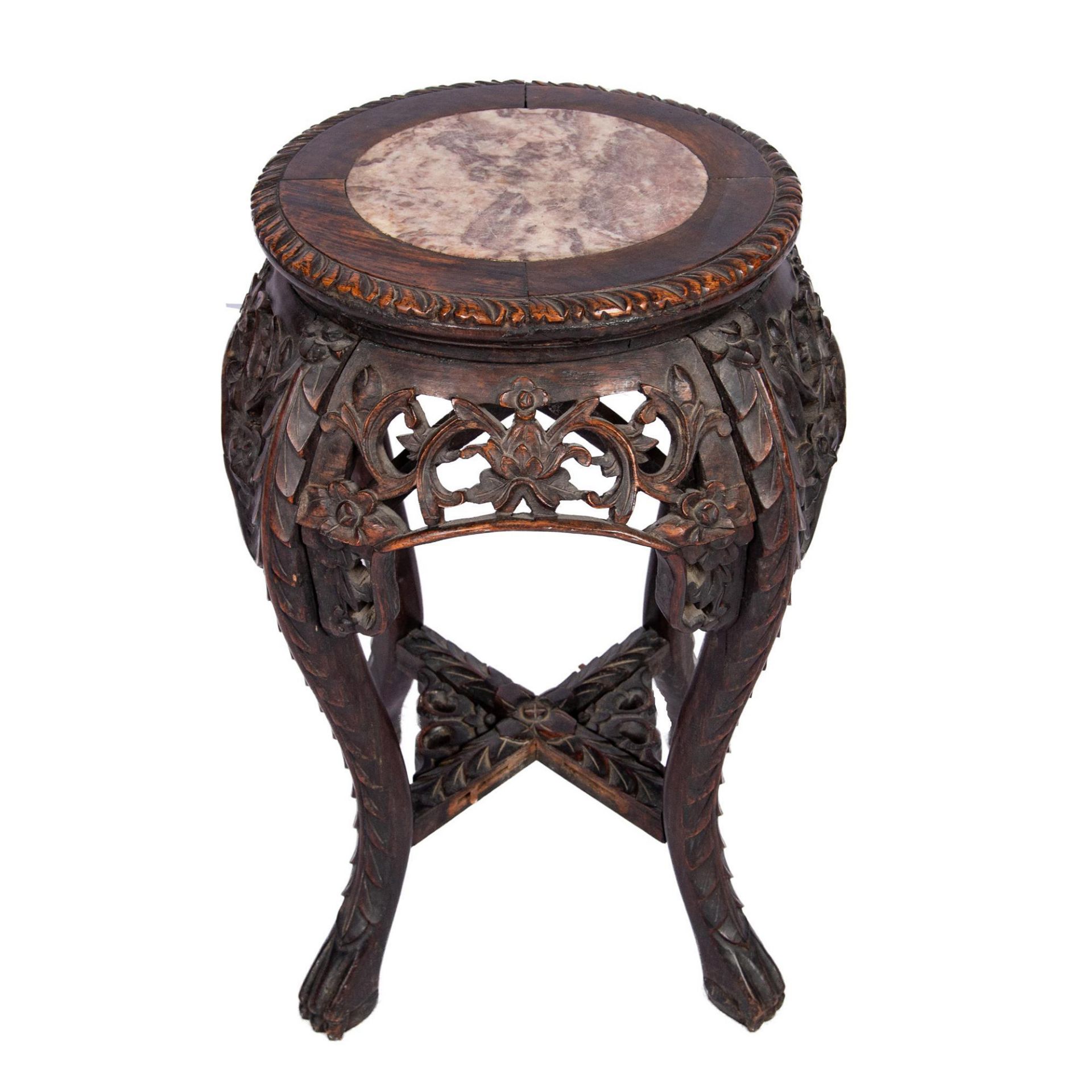 Antique Chinese Jardiniere Stand in Ebonized Wood with Marble Top - Bild 2 aus 5
