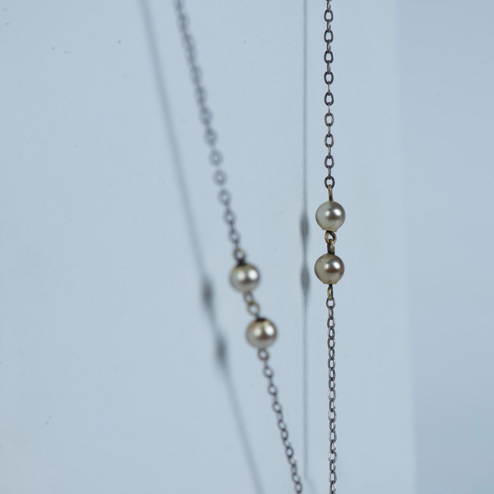 Long Silver Metal and Faux Pearl Leaf Necklace - Image 3 of 5