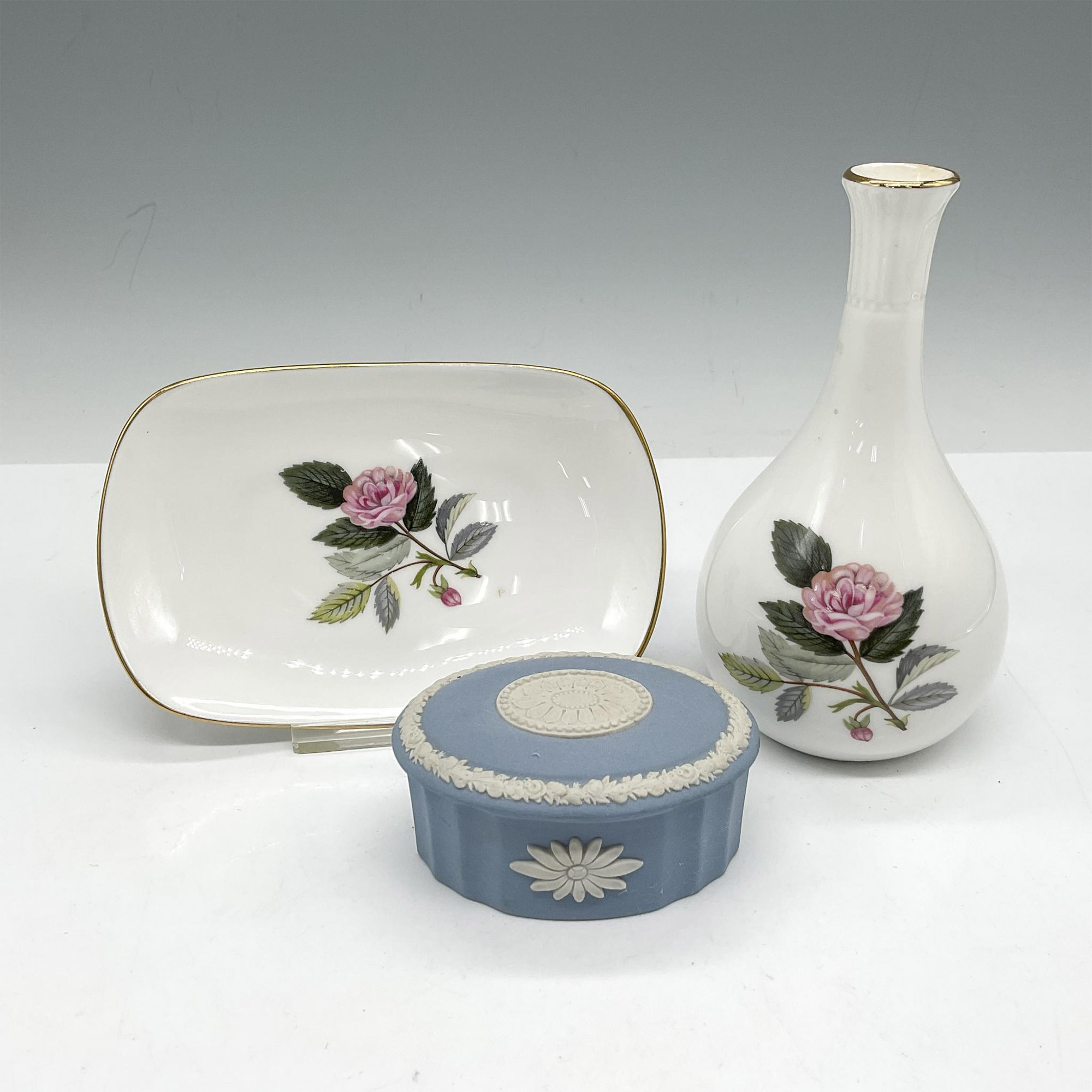 3pc Wedgwood Vanity Pieces, Bone China + Jasperware